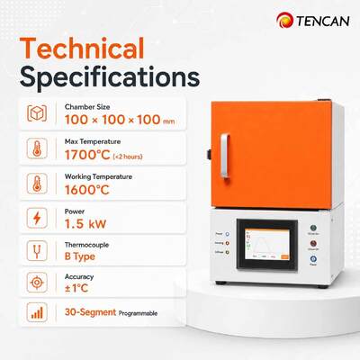 Forno di sinterizzazione per zirconio dentale certificato CE TENCAN a 1700°C con riscaldatore MoSi2 e touch screen da 7 pollici per ceramica per protesi